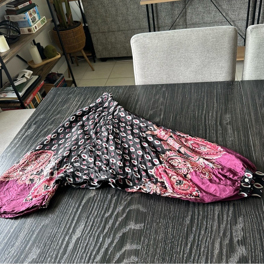 Lucky Brand 100% Silk Batwing Oversized Balloon Sleeve Paisley Burgundy Top XS - Picture 10 of 11